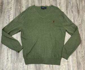 Polo Ralph Lauren Men's Size Large Green Pima Cotton V-Neck Sweater